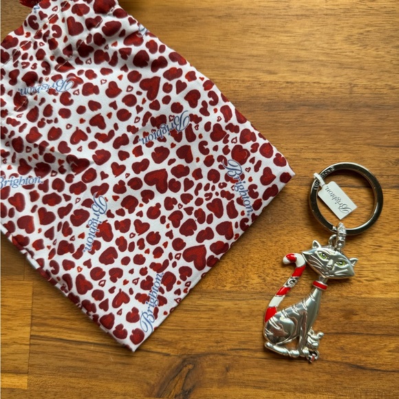 Brighton Candy Cane Cat Key Fob - Picture 1 of 5